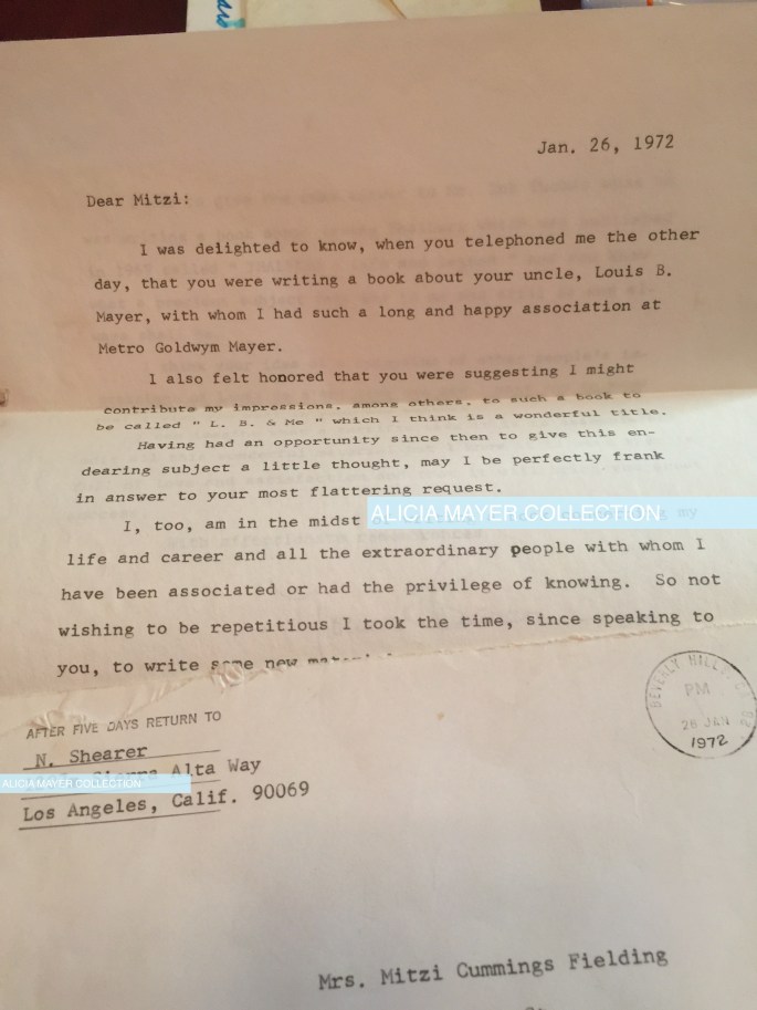 Norma Shearer letter to Mitzi re book Jan 26 1972 watermark