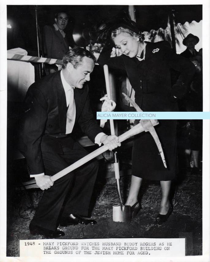 Buddy Rogers and Mary Pickford breaking ground at JHA bld site watermark