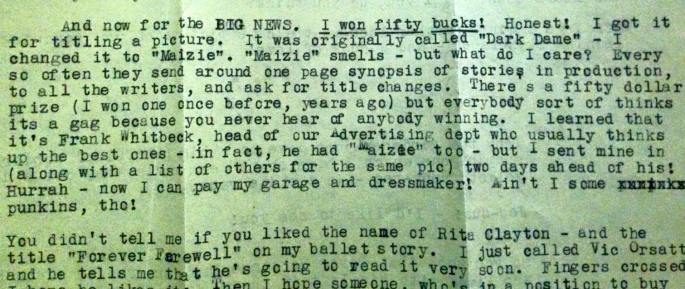 Mitzi letter snipppet naming Maisie film